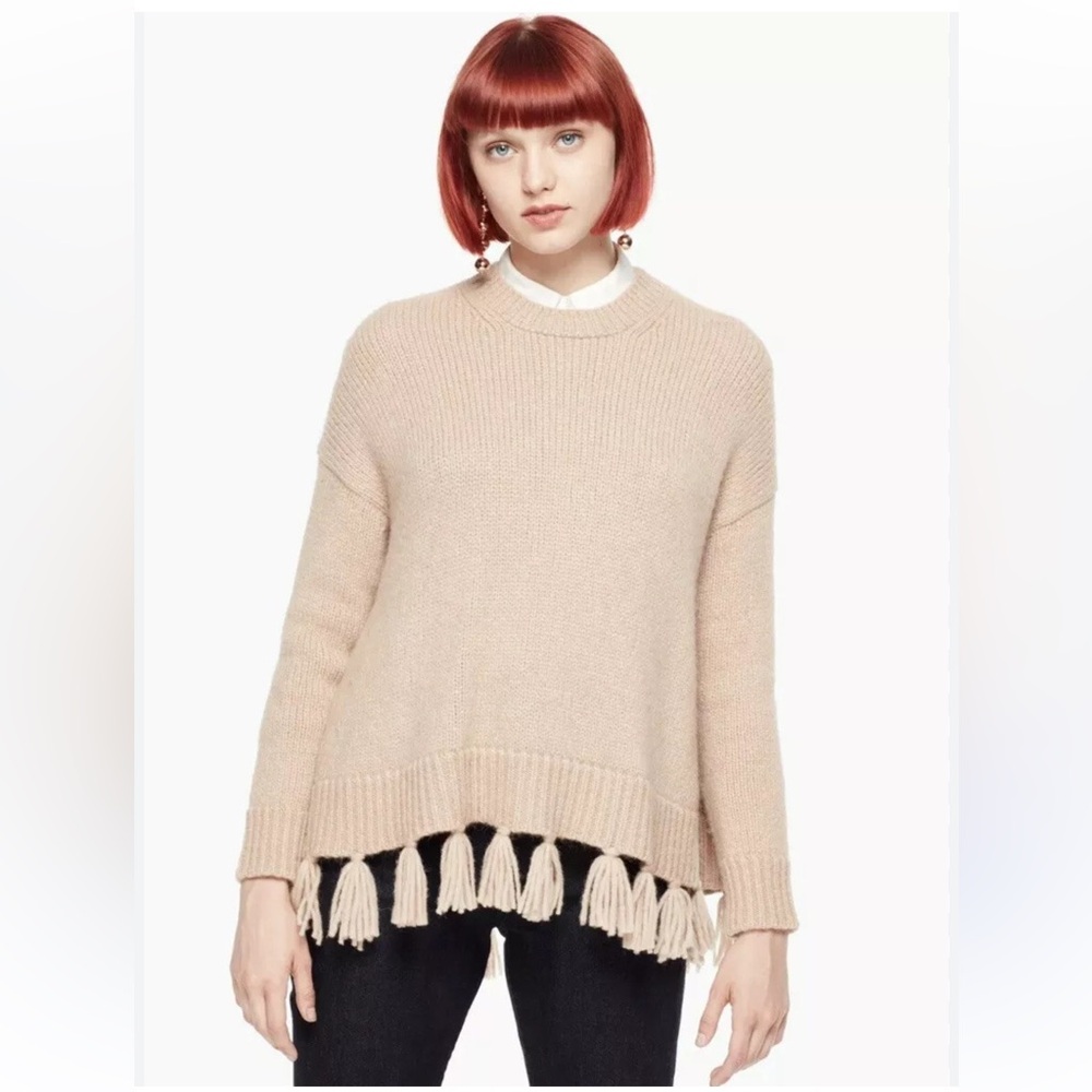 Kate Spade Broome Street Alpaca Tassel Fringe Pullover Sweater Caramel Tan XS